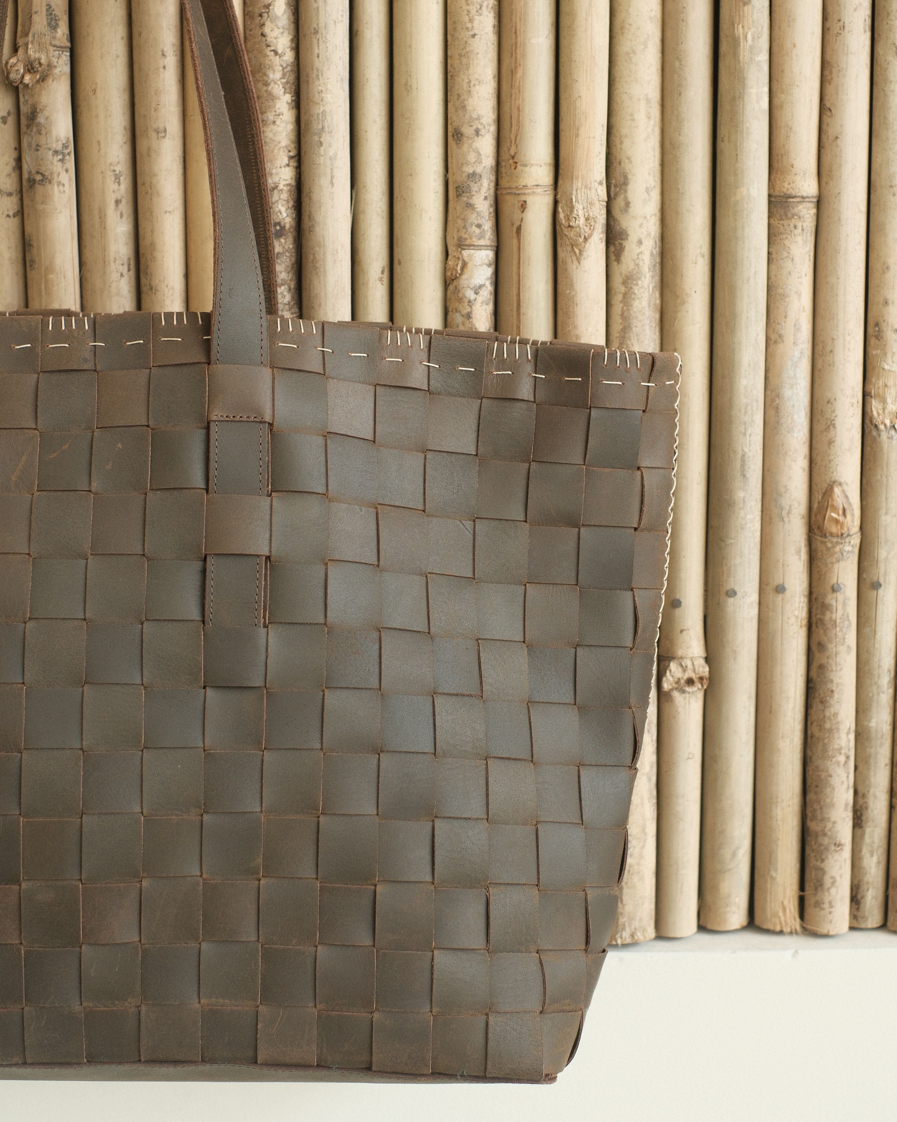 BROWN LEATHER ATMA TOTE - Image 3
