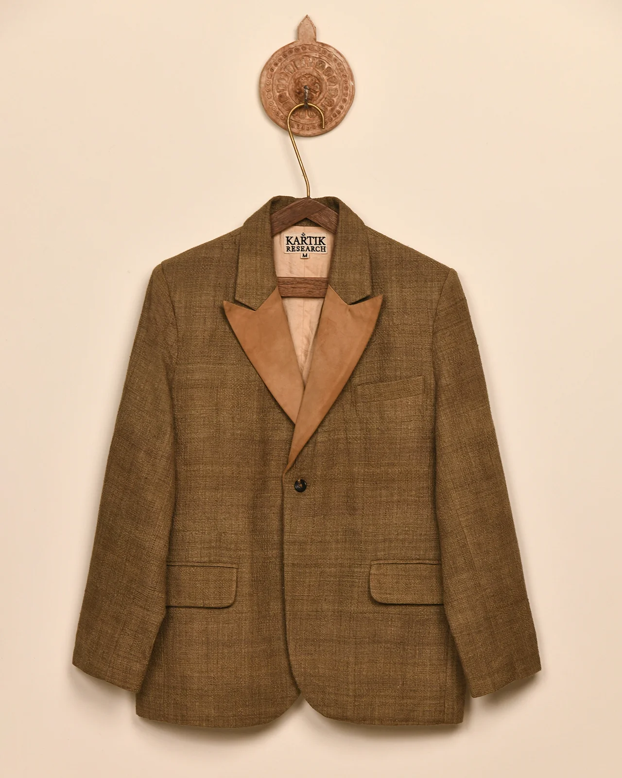 SUEDE LAPEL SILK BLAZER
